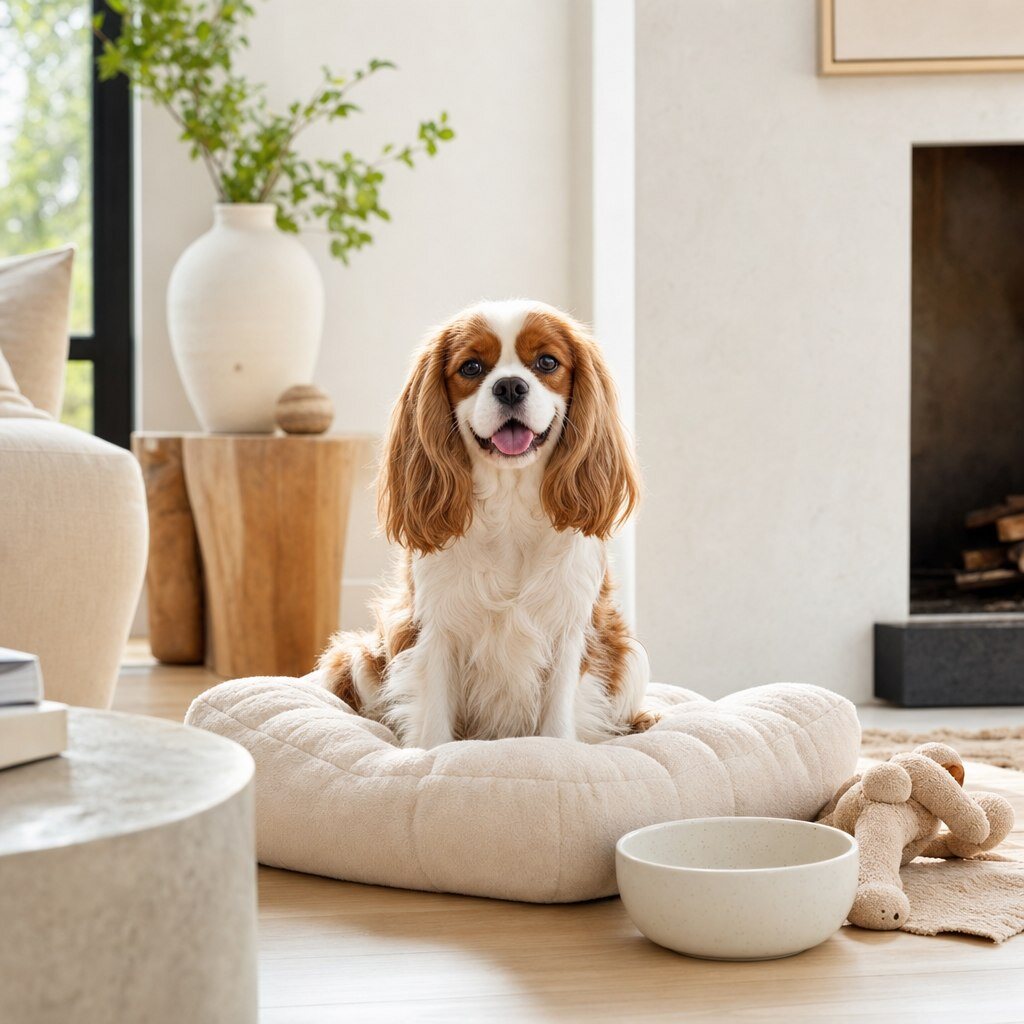 Hund auf Hundebett wartet